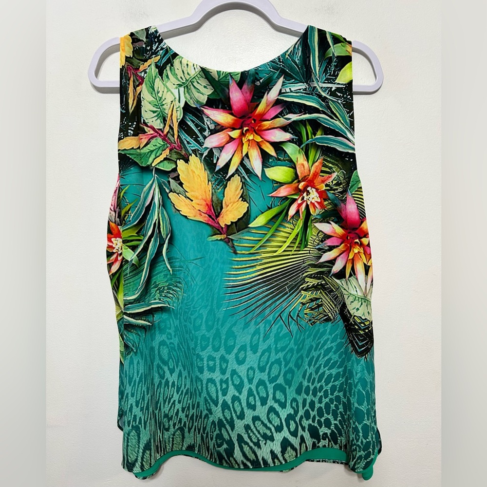 New! Chicos Reversible Rainforest Tropical Jade Layered Sleeveless Blouse - Picture 9 of 15